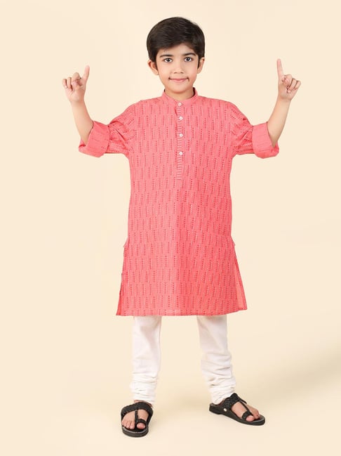 Fabindia Kids Peach Printed Full Sleeves Kurta-picture-10