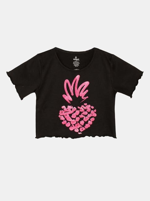 Kiddopanti Kids Black & Pink Cotton Printed Tee-picture-24