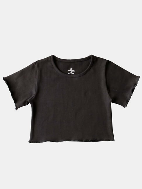 Kiddopanti Kids Black Cotton Regular Fit Crop Tee-picture-14
