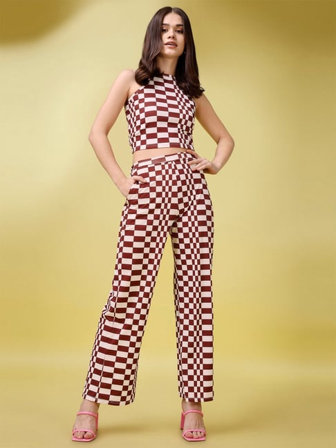 PURVAJA Maroon Checks Co-Ord Set