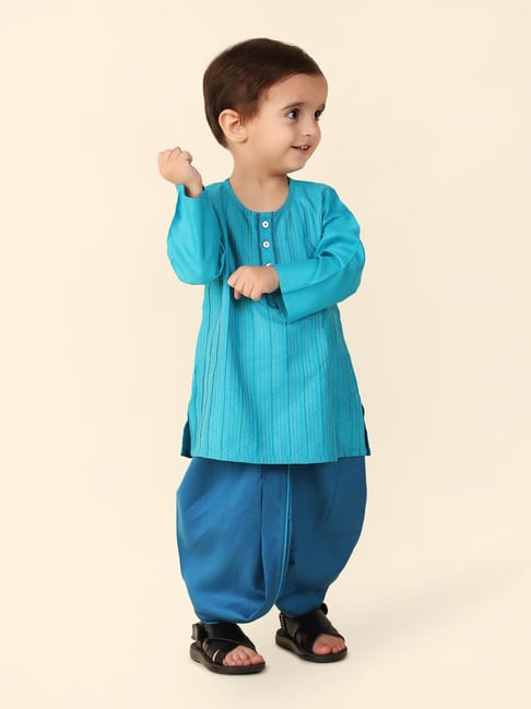 Fabindia Kids Teal Striped Full Sleeves Kurta with Dhoti-picture-37