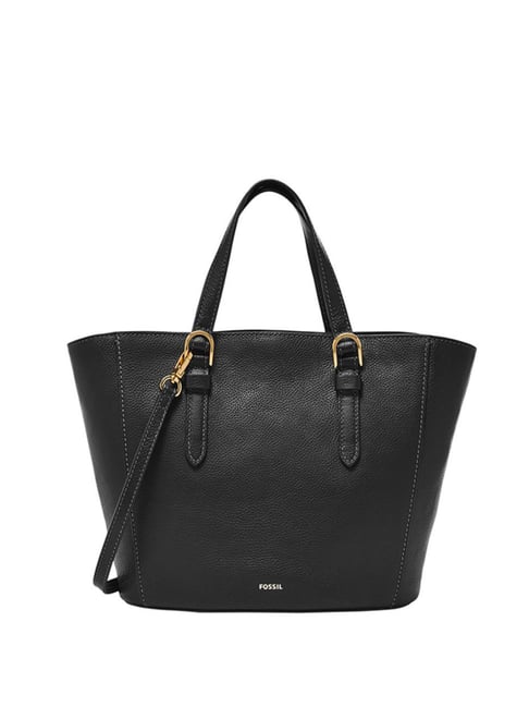Fossil Tessa Black Leather Solid Tote Handbag