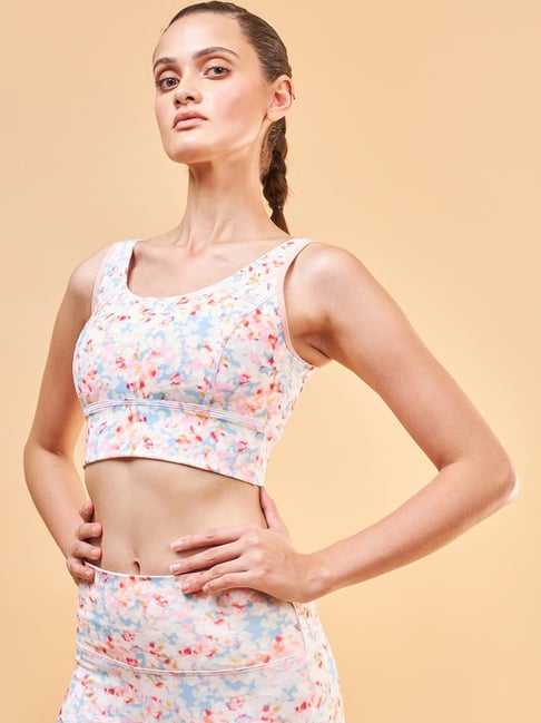 Enamor Sky Blue Floral Print Sports Bra
