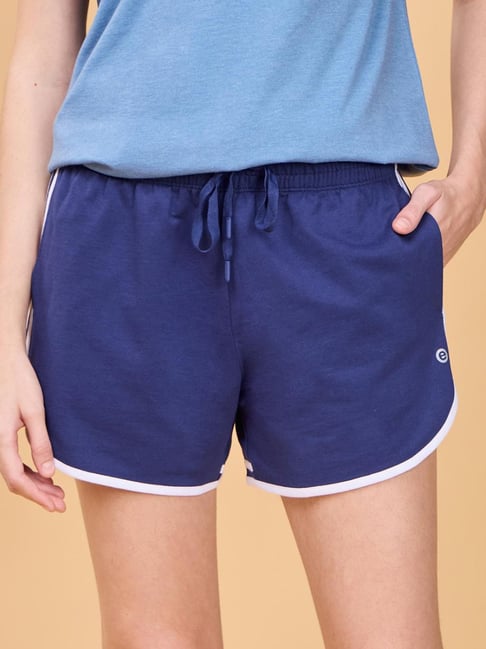 Enamor Medieval Blue Cotton Striped Lounge Shorts-picture-29