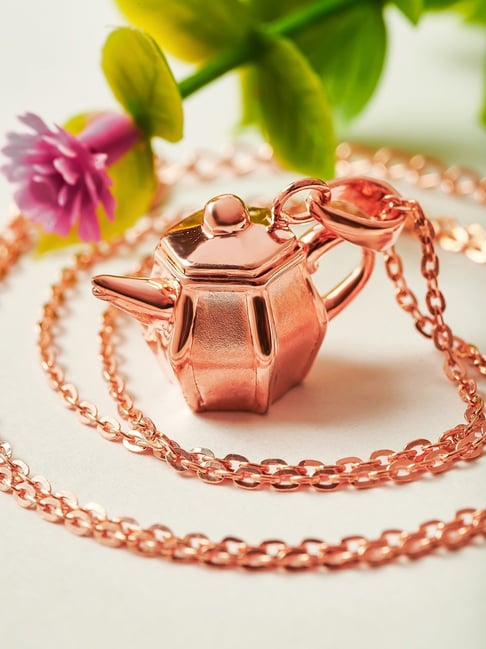 Buy Silberry 925 Silver Rose Gold Tiny Tea-Pot Pendant with Chain