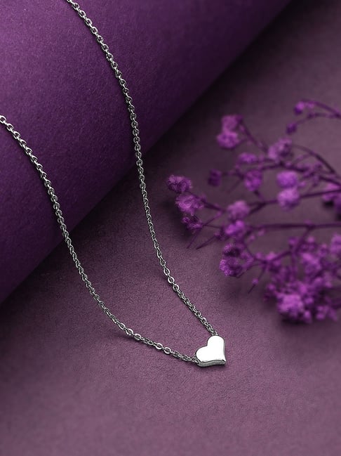 Silberry 92.5 Sterling Silver Pebble Heart Pendant with Chain