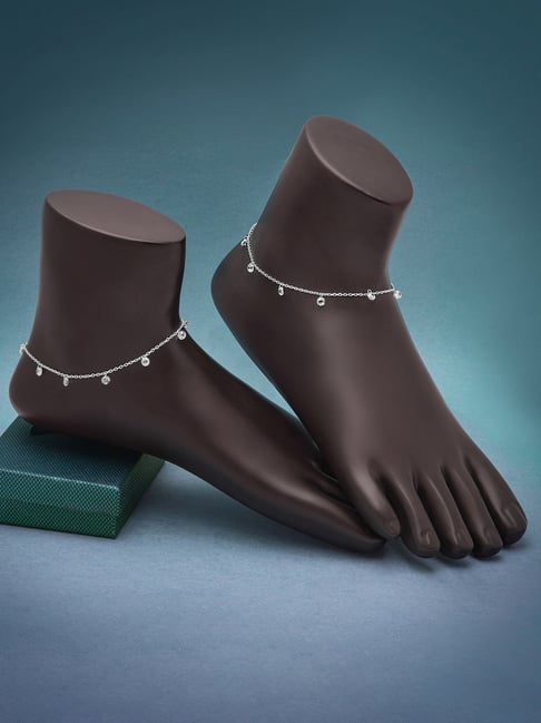 Silberry 92.5 Sterling Silver Royal Crystal Pair of Anklets-picture-38