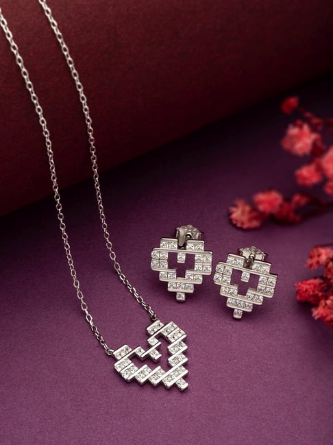 Silberry 92.5 Sterling Silver Digital Love Pendant Set