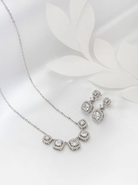 Silberry 92.5 Sterling Silver White Royalty Necklace Set