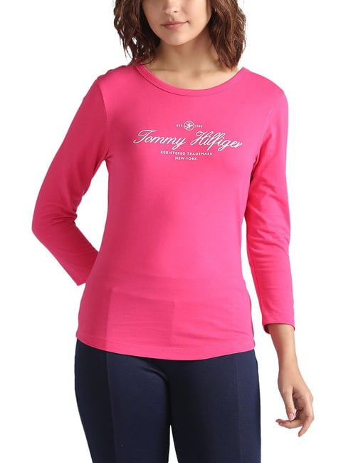 Tommy Hilfiger Bright Cerise Pink Logo Slim Fit T-Shirt