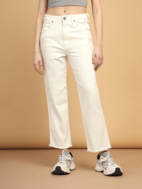 Wrangler Off White Straight Fit High Rise Jeans - Main Image