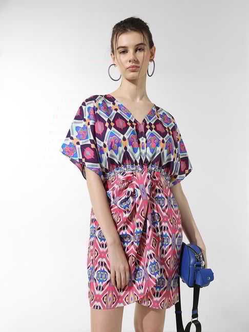 Only Purple Pink Printed Fit Flare Dress