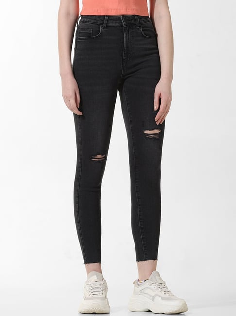 Only Black Cotton Distressed Skinny Fit Mid Rise Jeans-picture-44