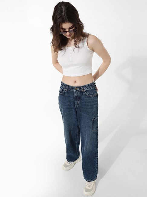 Only Blue Cotton Straight Fit High Rise Jeans-picture-22