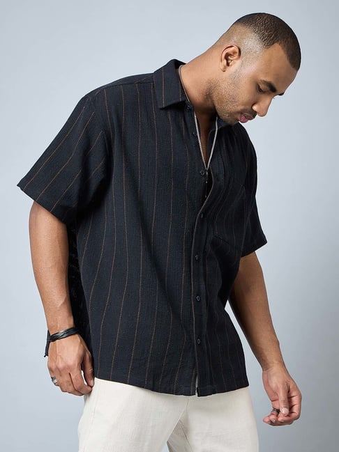 CHIMPAAANZEE Black Loose Fit Striped Oversized Shirt-picture-38