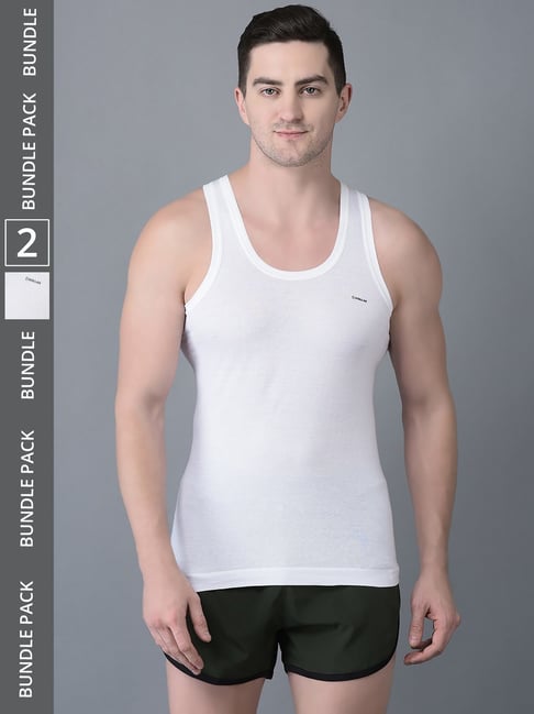 Dollar Bigboss White Cotton Regular Fit Vest - Pack Of 2