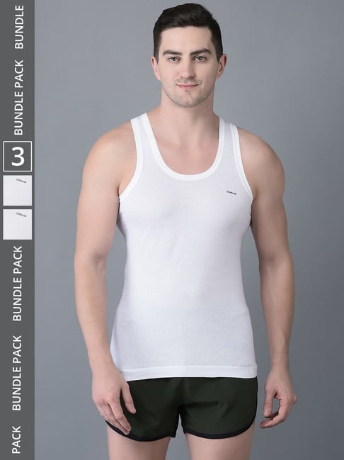 Dollar Bigboss White Cotton Regular Fit Vest - Pack Of 3