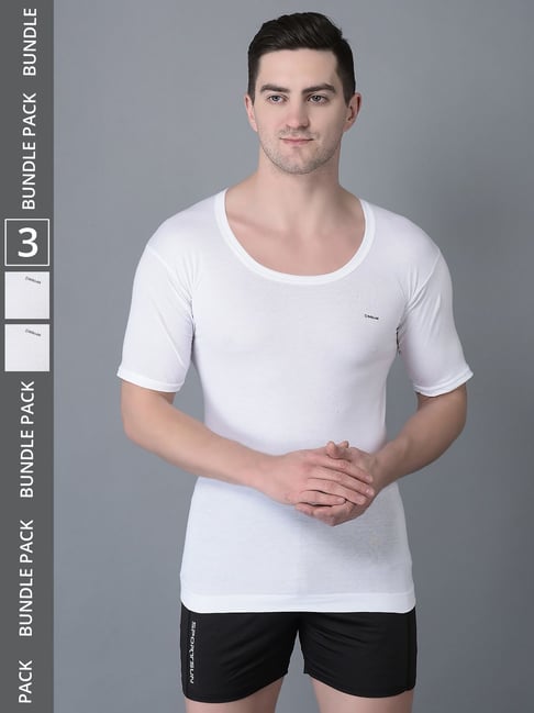 Dollar Bigboss White Cotton Regular Fit Vest - Pack Of 3