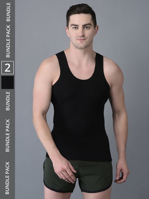 Dollar Bigboss Black Cotton Regular Fit Vest - Pack Of 2