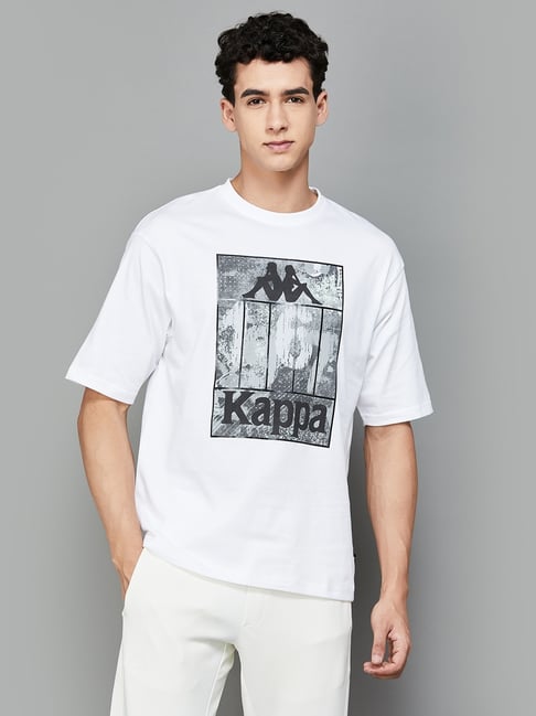 KAPPA White Regular Fit Printed Sports T-Shirt