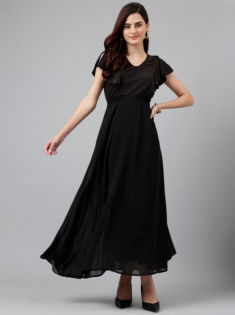 Latin Quarters Black & Brown Textured Maxi Dress