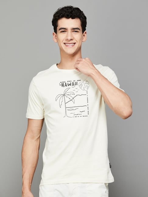 Fame Forever by Lifestyle Beige Cotton Regular Fit Printed T-Shirt