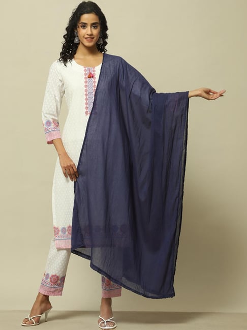 Rangriti Blue Cotton Woven Pattern Dupatta