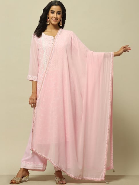 Rangriti Pink Embroidered Dupatta