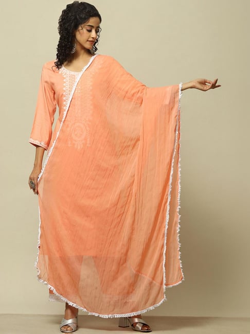 Rangriti Orange Woven Pattern Dupatta