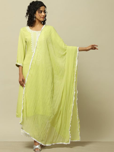 Rangriti Green Woven Pattern Dupatta