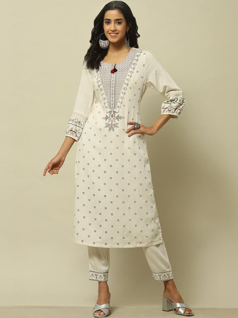 Rangriti Off-White Printed Straight Kurta-picture-48