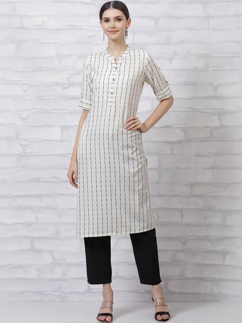 Rangriti Off-White Woven Pattern Straight Kurta-picture-28
