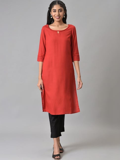 Aurelia Red Straight Kurta-picture-12