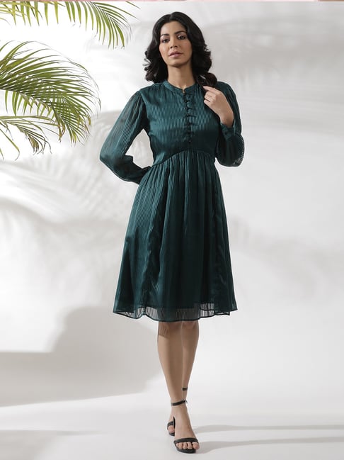 W Green Striped A-Line Dress-picture-38