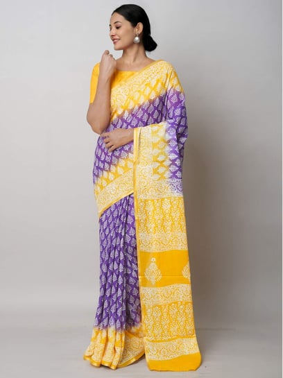 Banarasee Handwoven Semi-Chiffon Saree With Zari Buta & Contrast Borde