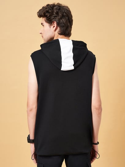 Street 808 by Pantaloons Jet Black Boxy Fit Sleeveless Hooded