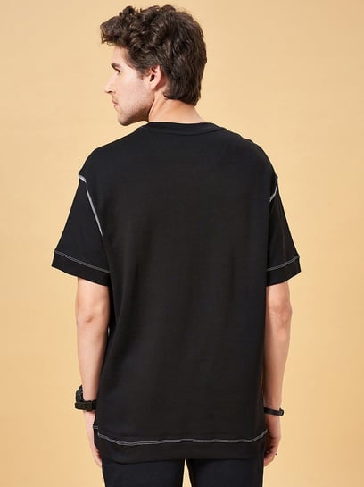 Street 808 by Pantaloons Jet Black Cotton Boxy Fit Printed T-Shirt