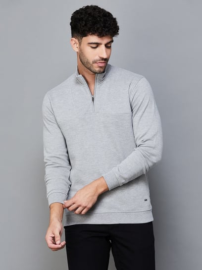 Code By Lifestyle Grey Melange Regular Fit Sweatshirt