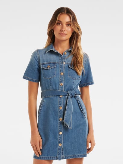 Forever New Andrea Denim Short Sleeve Shirt Dress