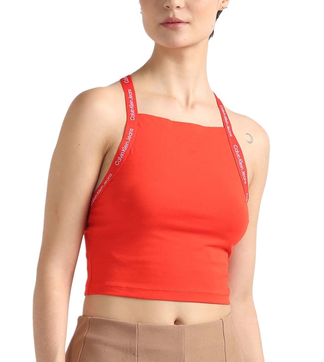 Buy Calvin Klein Jeans Fiery Red Solid Slim Fit Top for Women Online Tata CLiQ Luxury