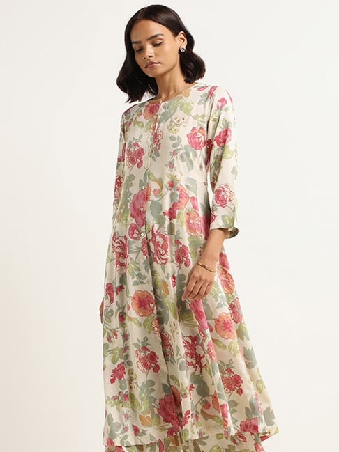 Zuba by Westside Green & Pink Floral Kurta