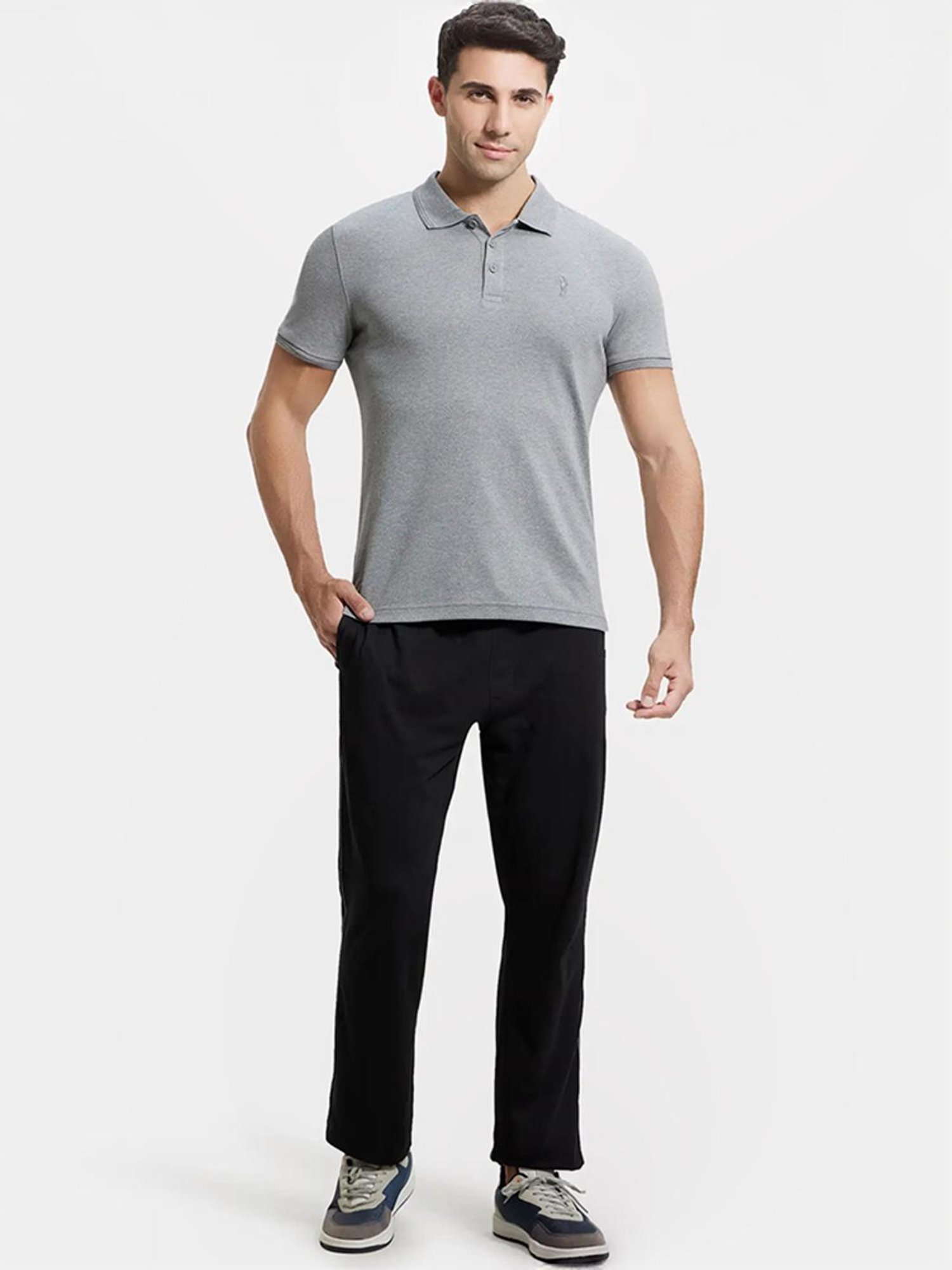 Buy Jockey Grey Melange Classic Polo T-Shirt - 3912 for Men Online
