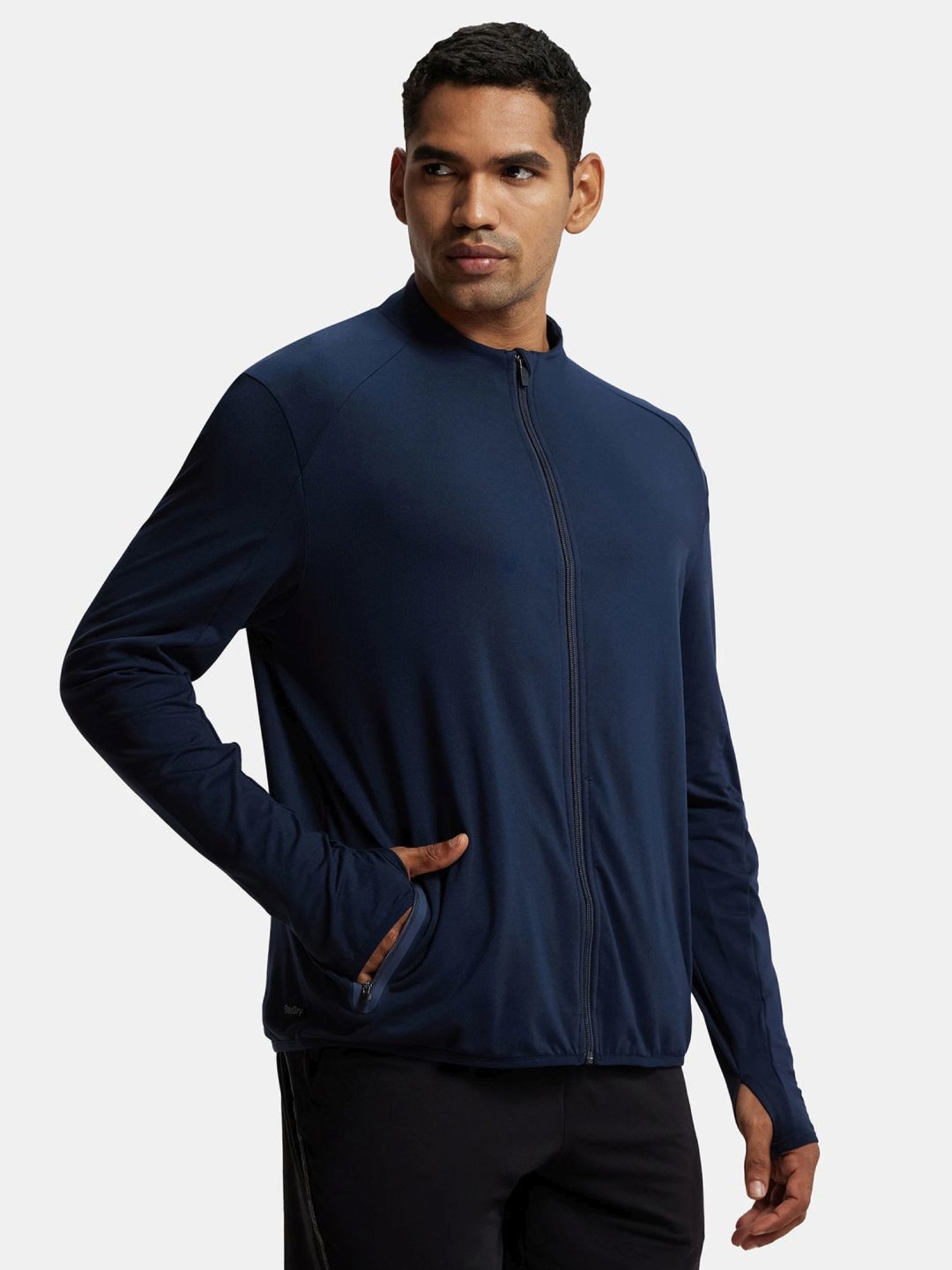 Buy Jockey Blue Full Sleeves Mandarin Collar Jacket for Men's