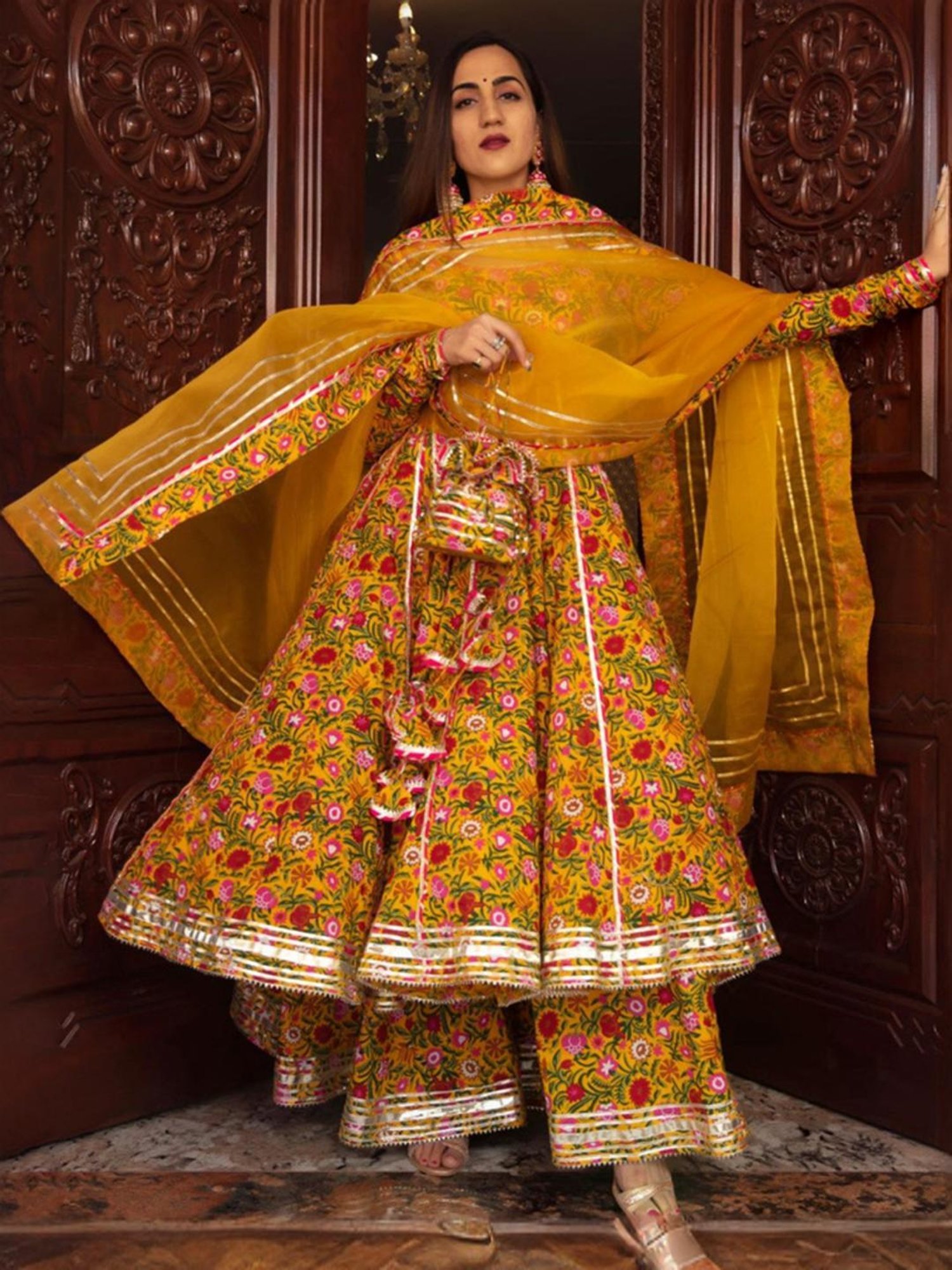 Buy Mastani Cotton Anarkali Kurta with Palazzo and Dupatta for Women Online  @ Tata CLiQ Luxury