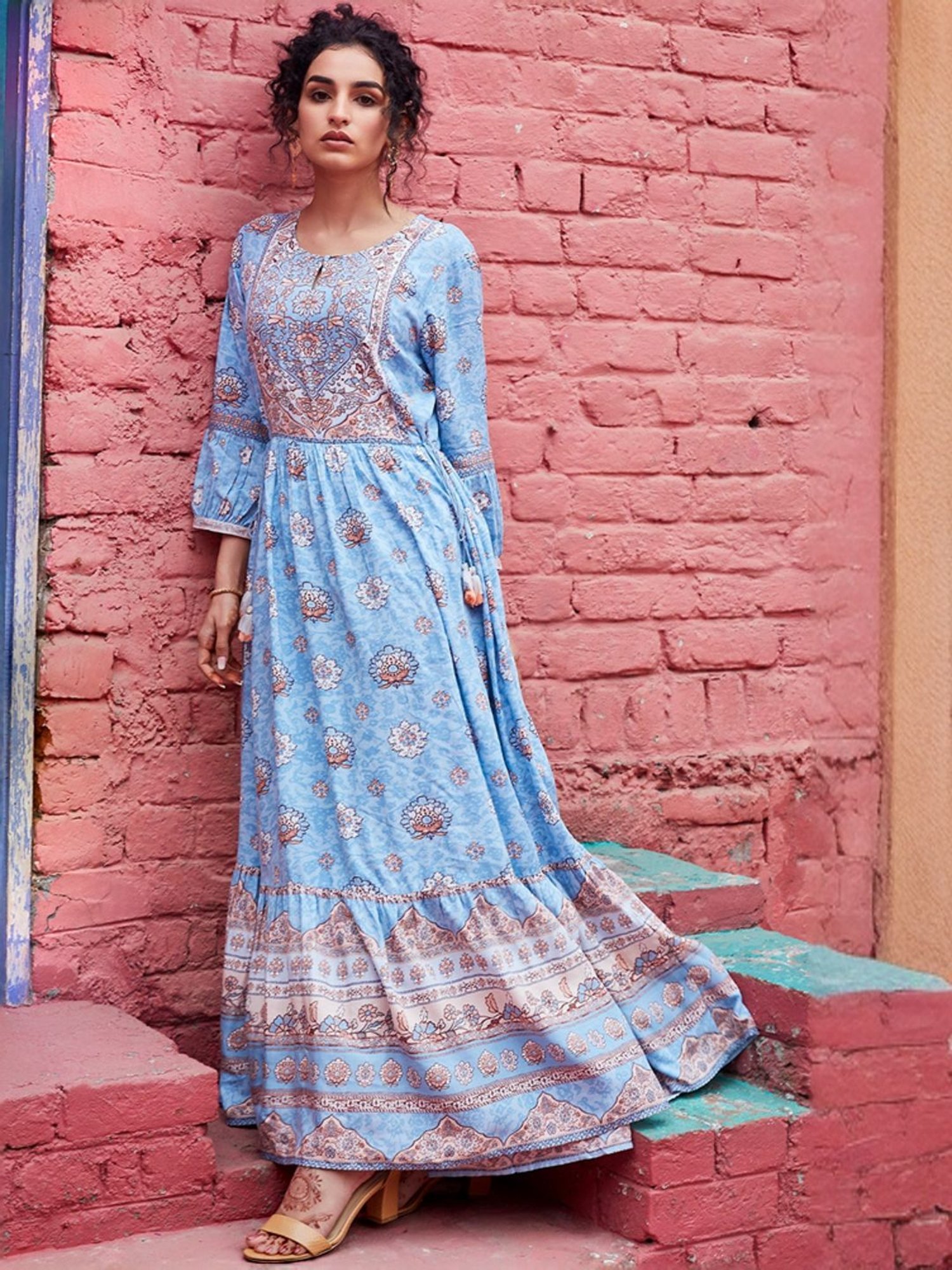 Buy Biba Blue Printed Maxi Dress for Women Online @ Tata CLiQ