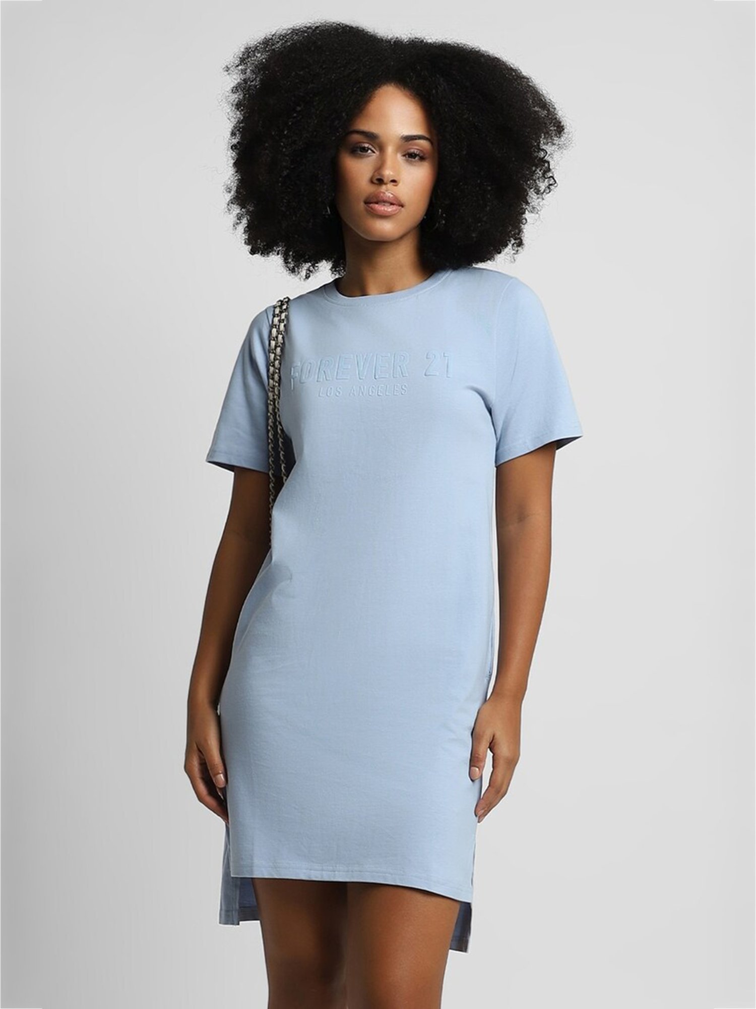 Buy Forever 21 Light Blue Cotton Regular Fit T Shirt Dress for Women Online Tata CLiQ