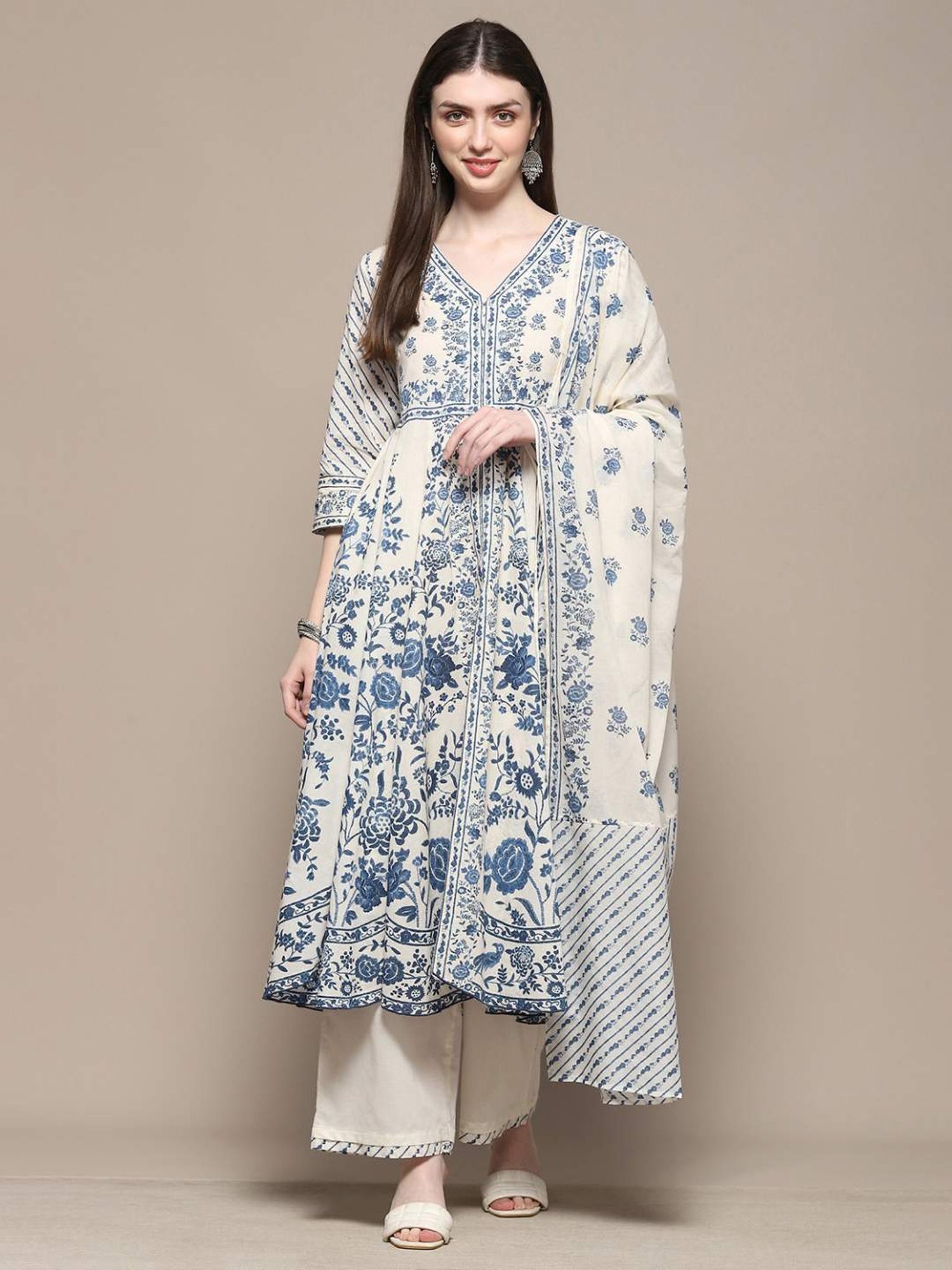 Buy Biba Off White Kurta Palazzo Set With Dupatta for Women Online Tata CLiQ