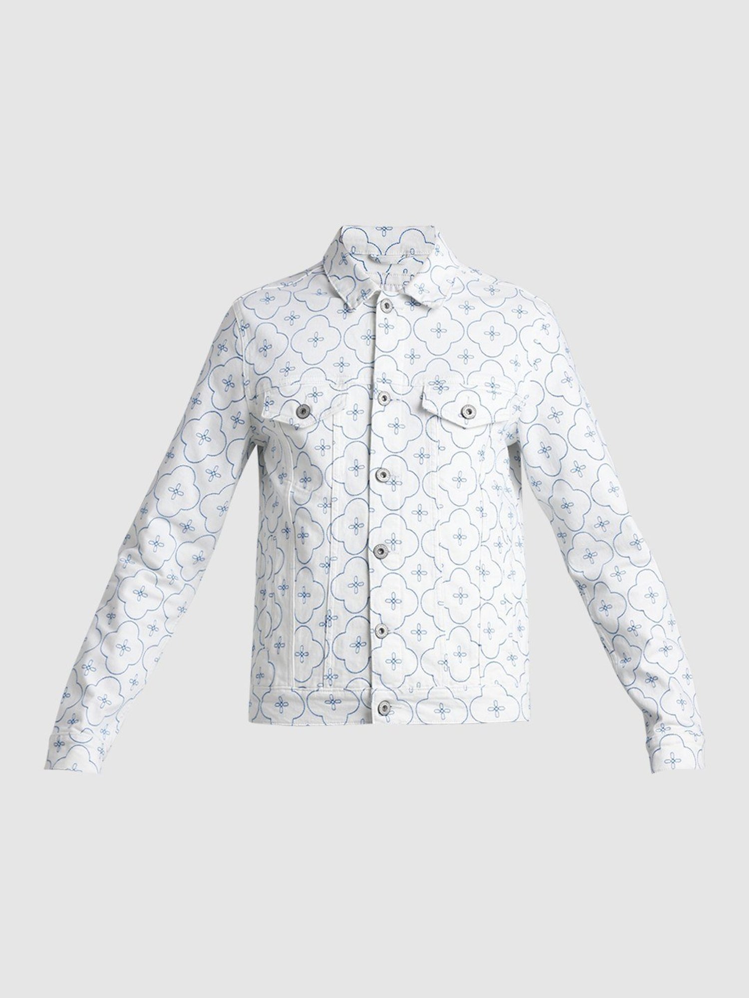 Jack & Jones White Denim Cotton Regular Fit Printed Jacket