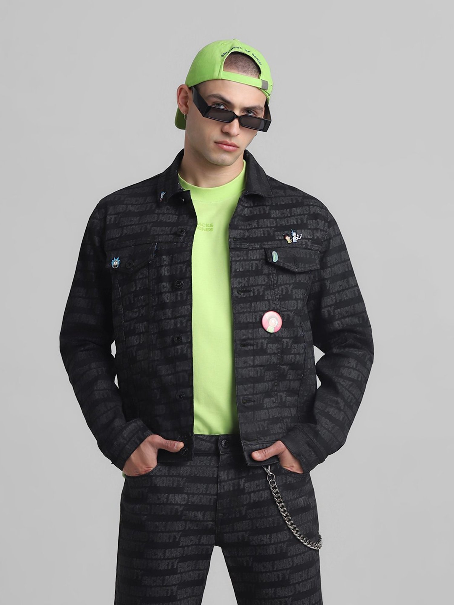 Jack & Jones Jet Black Cotton Regular Fit Printed Jacket
