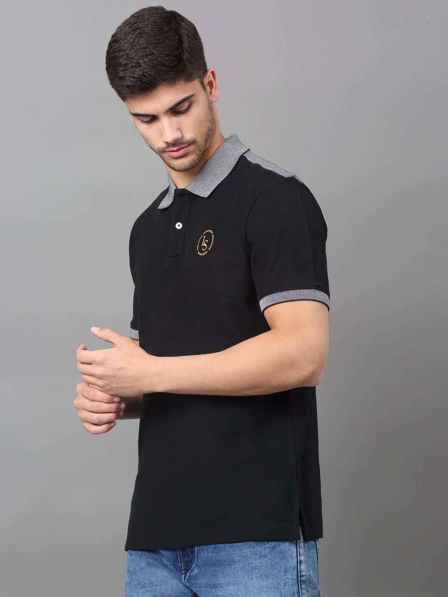 Louis Stitch Black Regular Fit Polo T-Shirt